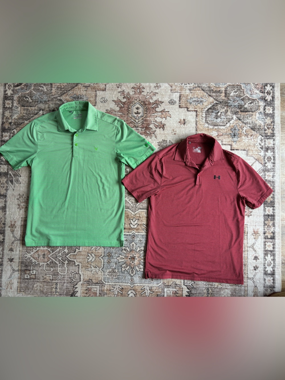 Under Armor Striped Polo Bundle - Green & Red Short Sleeve Shirts